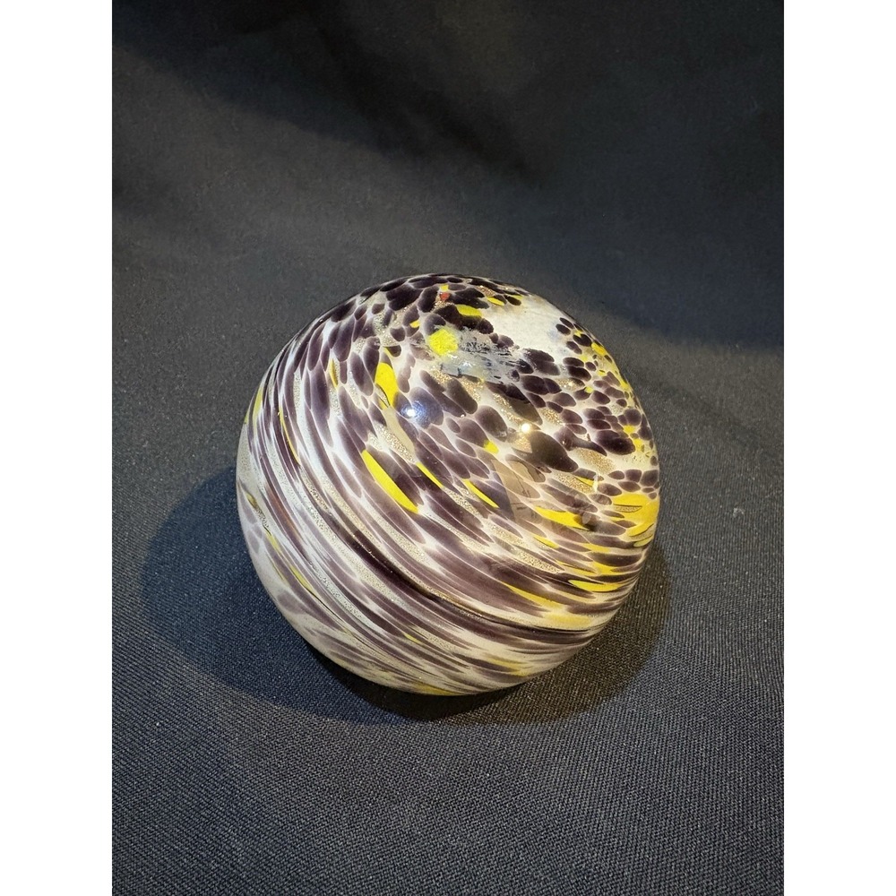Vintage Handblown Paperweight Art Glass Purple White Opalescent Swirl Pontail